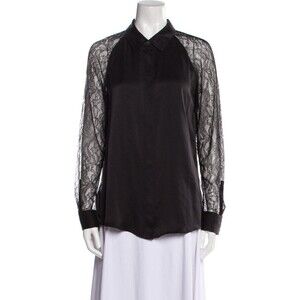 Equipment Boho Quinn Lace Silk Shirt Long Sleeve Button Up Blouse Black sz S